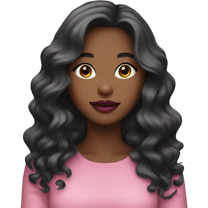 A young woman with light brown skin, black wavy long hair wearing pink lipstick  emoji