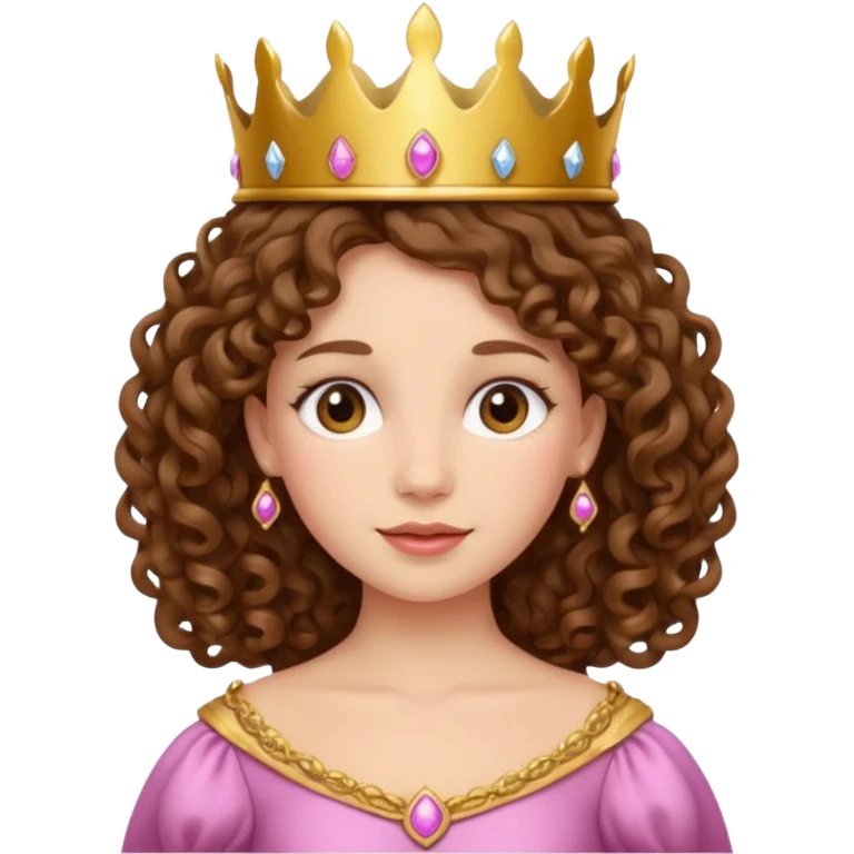 Princess with curly brown hair, small crown emoji