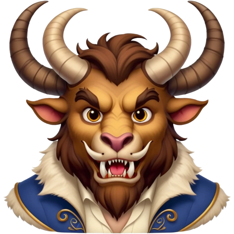 Beast from Beauty and the Beast, furry creature with horns and fangs wearing elegant clothes emoji