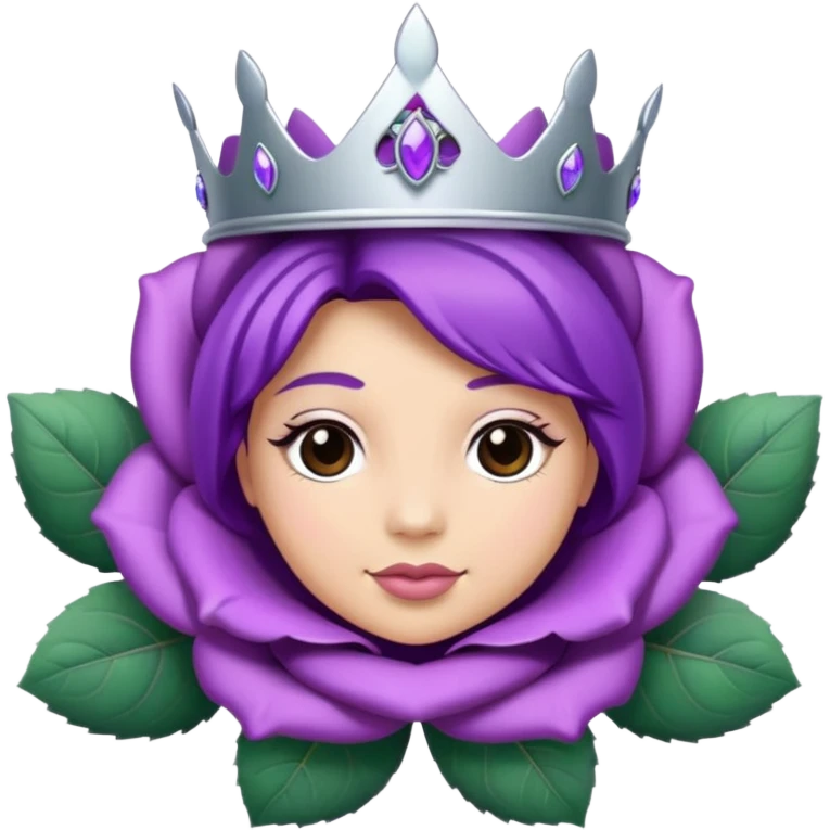 Purple rose with silver tiara and a purple emblem leaf wreath emoji