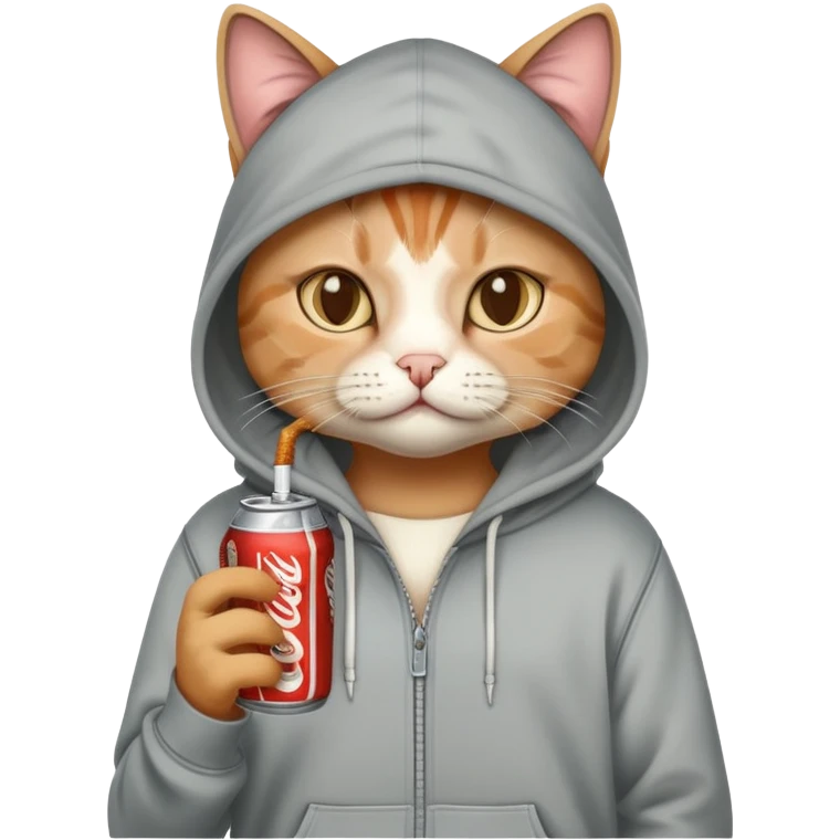 Cat with hoodie, cigarette and soda emoji