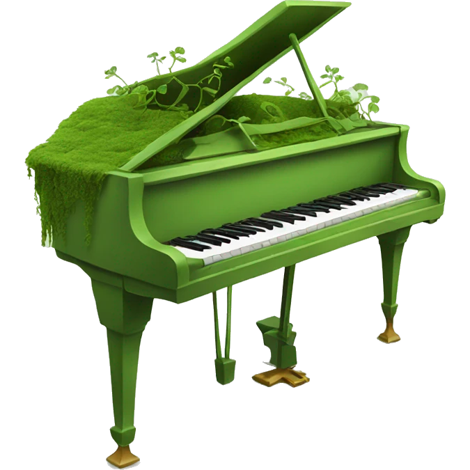 Green Piano with moss and vines growing on it emoji