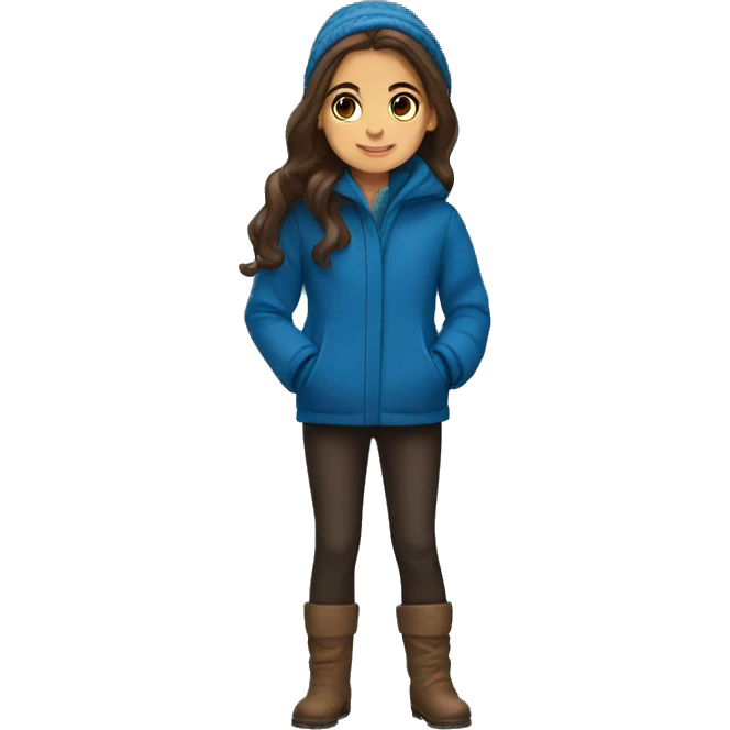 winter, christmas, hispanic, long brown hair, girl, brown eyes, child, full body, blue coat emoji