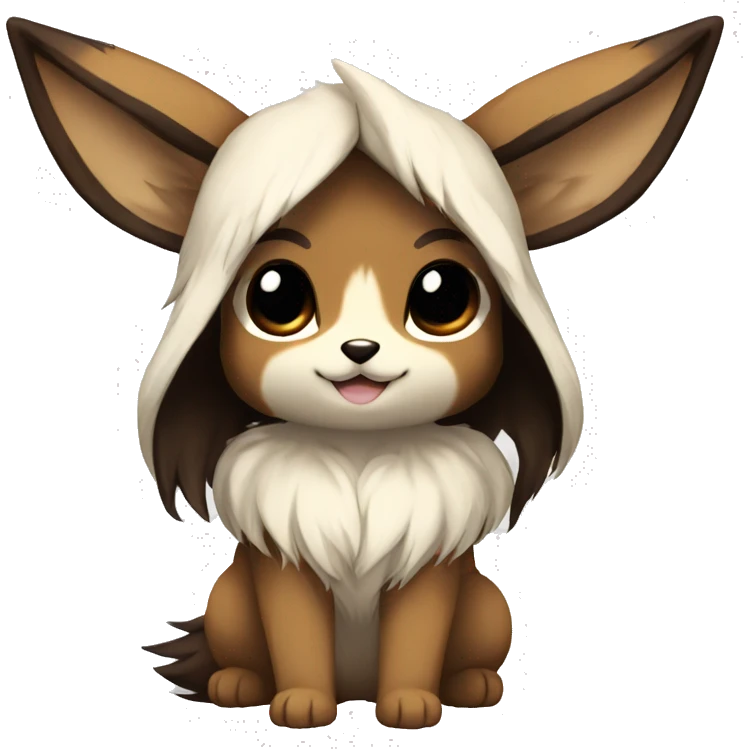 Kawaii Pale Shiny Eevee with dark brown long emo hair covering her eyes Full Body emoji