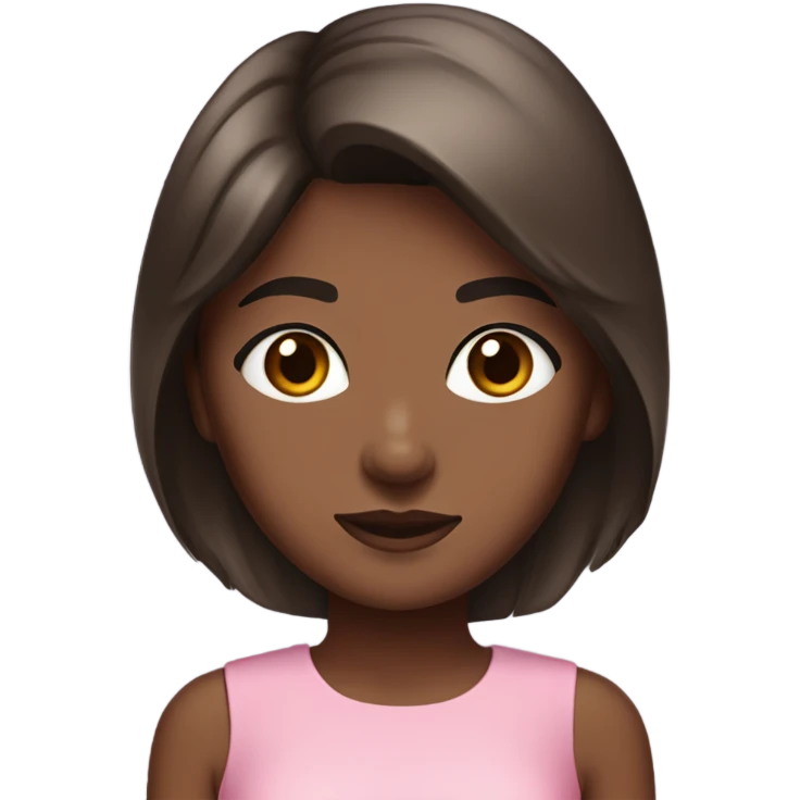 A girl with brown skin and straight dark brown hair, with brown eyes, standing in a pink mini dress emoji