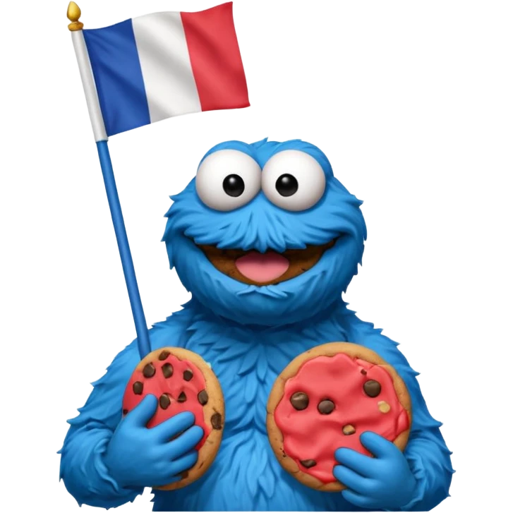 cookie monster bust, with french flag, only one flag, no hat, with cookie in hand emoji