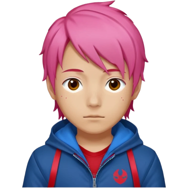 yuiji itadori jjk avec cheveux rose veste bleu capuche rouge emoji