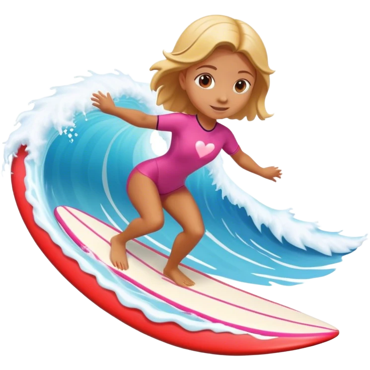 Girl surfing wave in 3d heart emoji