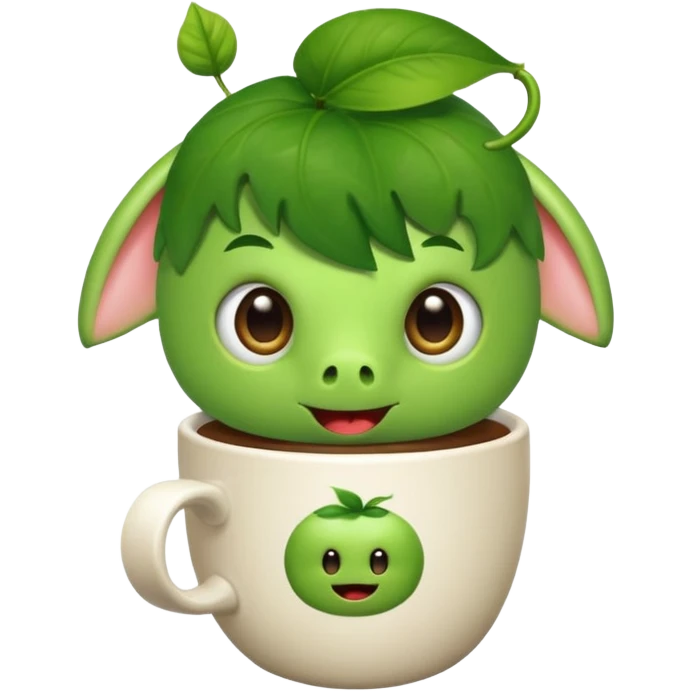 Cut the Rope's Om Nom cute from  in barista's suite with a cup of cofee emoji