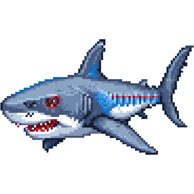 shark with red eyes and blue wings emoji