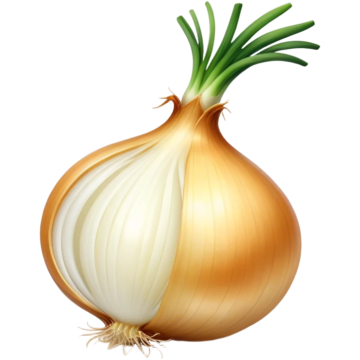 Cinematic crisp white onion, slightly peeled to reveal smooth layers, warm golden tones, rustic and fresh, soft glowing highlights. emoji