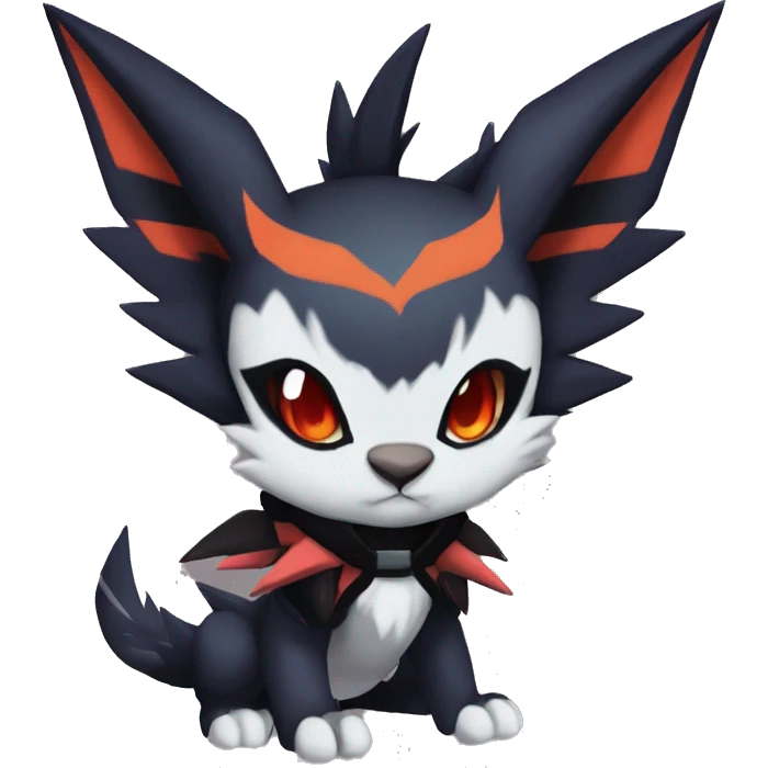 Cool Anthro Black Noivern-Absol-Litten-Pokémon with edgy stripes hoodie spiked collar punk Full Body emoji