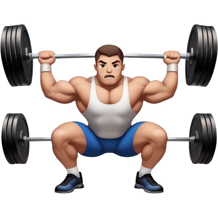 Powerlifter lifting a heavy barbell in a dramatic display of strength, muscles flexing under the pressure. The focus is on the lifter's intense effort and the heavy weights on each side. The background features a gym with weights and equipment, emphasizing the raw power of the sport.  emoji
