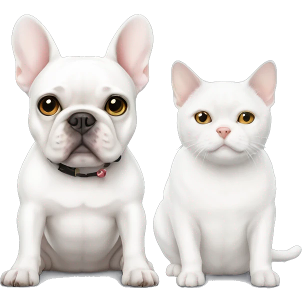 White French bulldog and a white cat sitting together emoji