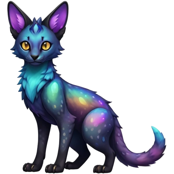 Cute Epic Colorful Edgy Dark Black Iridescent Nebula Sergal-Serval-Vernid full body emoji