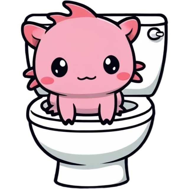 simple cute axolotl sitting on a toilet emoji
