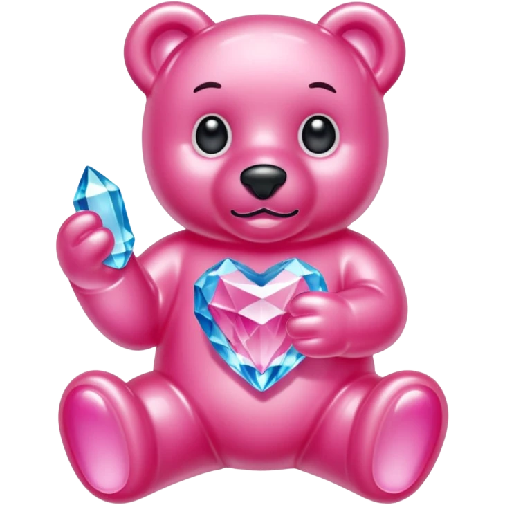Pink Gummybear with crystal type structure for skin holding a crystal emoji
