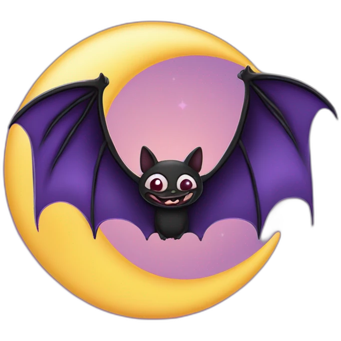 purple black vampire bat wings flying in front of large dripping crescent moon emoji