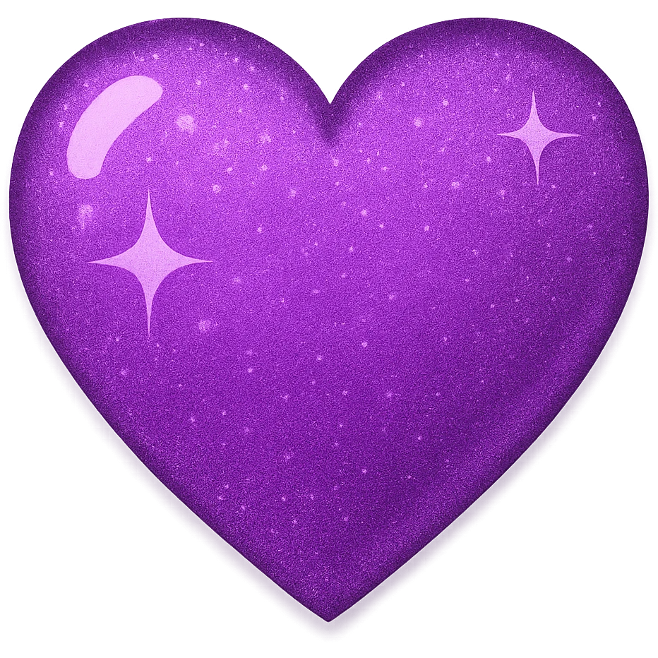 Edit the glittery teal color heart with a subtle gradient to be a glittery purple color heart with a subtle gradient and no border. Keep the background transparent. emoji