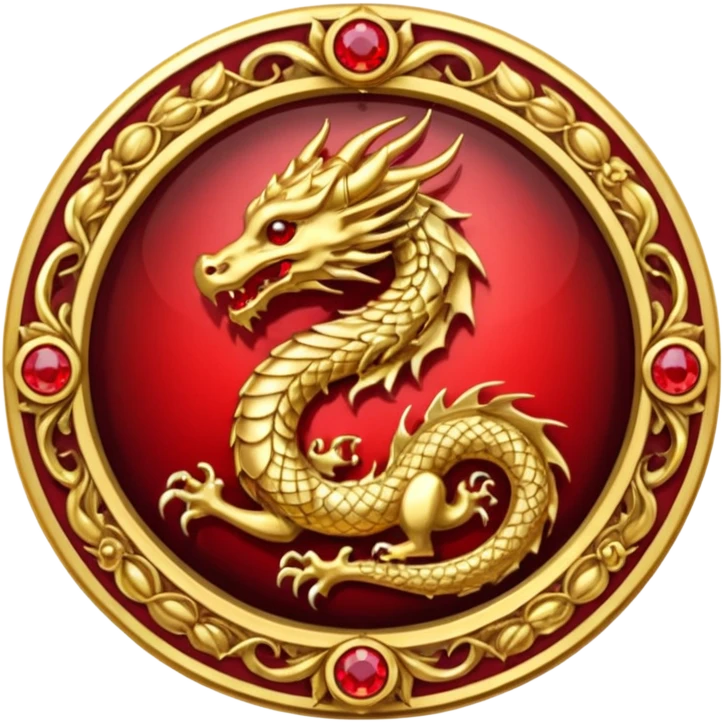 Golden Dragon with wings crest/brosch in a circle with red gems emoji