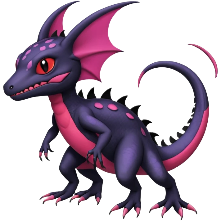 Rare exotic cute epic aesthetic Salandit-Noibat-species-Fakemon-hybrid-creature, with markings, full body emoji