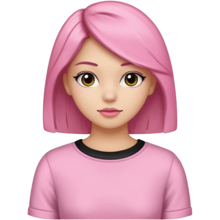 Un emoji de una. Chica linda adolescente vestido rosado pelo corto negro casi por los hombros besando a un chico lindo de pelo y ropa moderna emoji