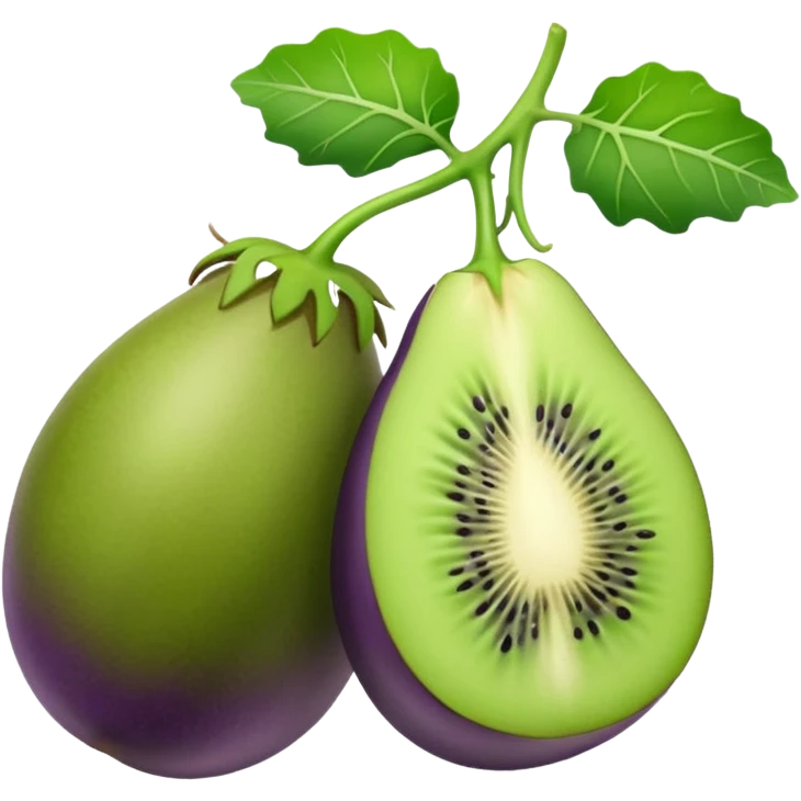2 kiwis collés qui sont en dessous de l’extrémité verte d’une aubergine emoji