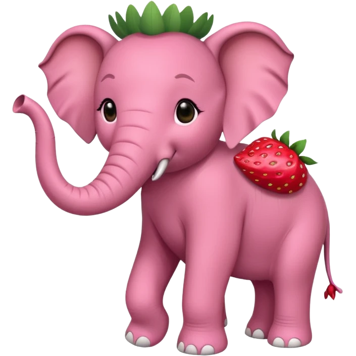 Cute elephant with long tusks and trunk wearing strawberry costume emoji