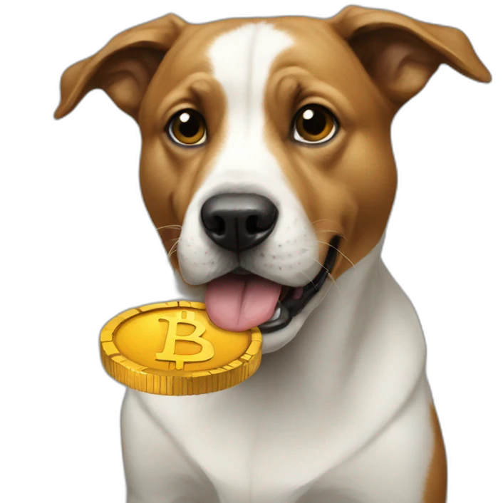 Dog eating a bitcoine emoji