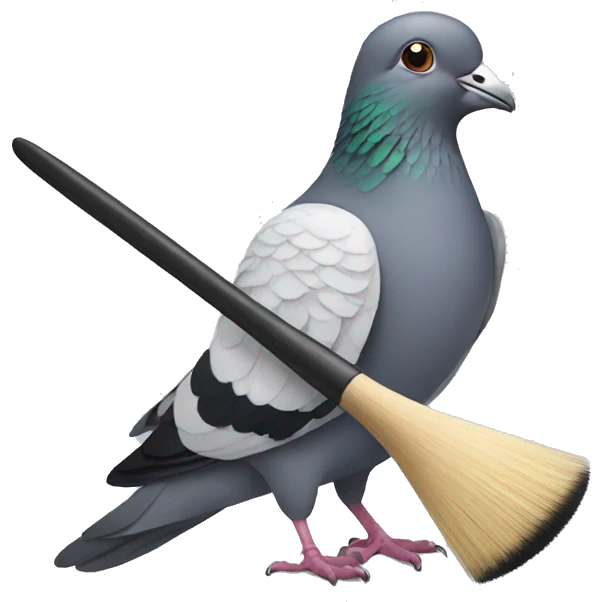 pigeon holding a brush with each mouth emoji