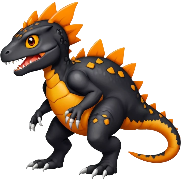 Black Agumon-Tyrunt-Fakémon-creature-hybrid with orange belly (full body) emoji
