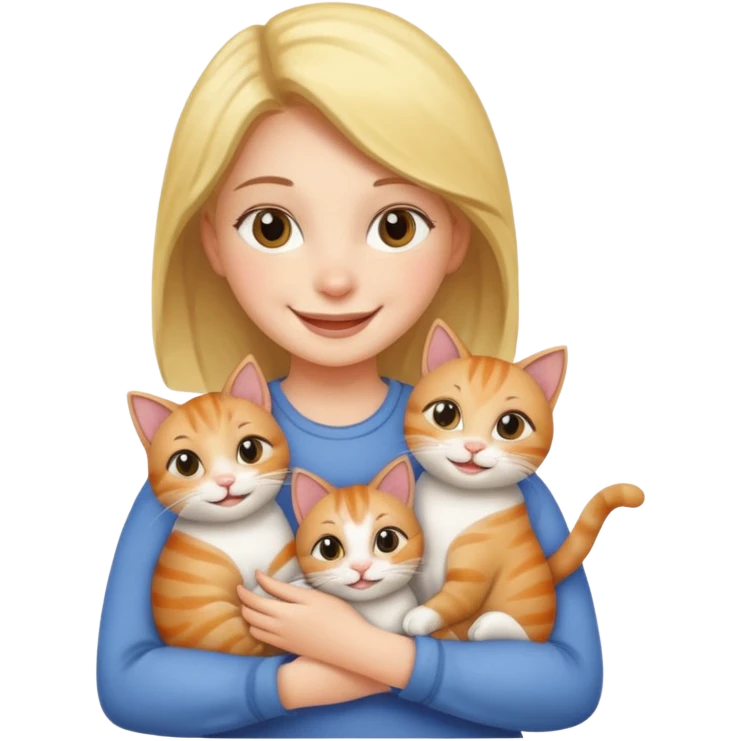 Girl smiling with three cats in her arms  emoji