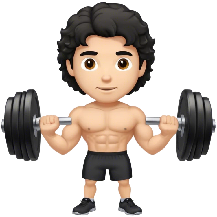 caucasian black haired wavy gym guy with dumbells emoji