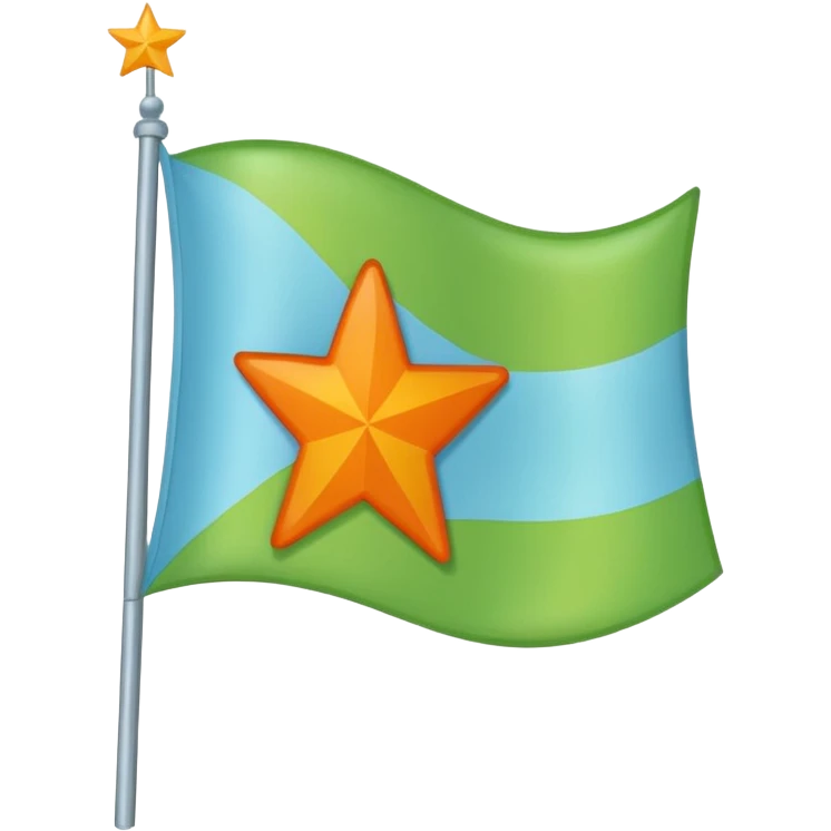 create a flag with orange star in the left and the light green in top and bottom and the light blue triangle left to Right and blue on the right up to down behind the light blue triangle emoji