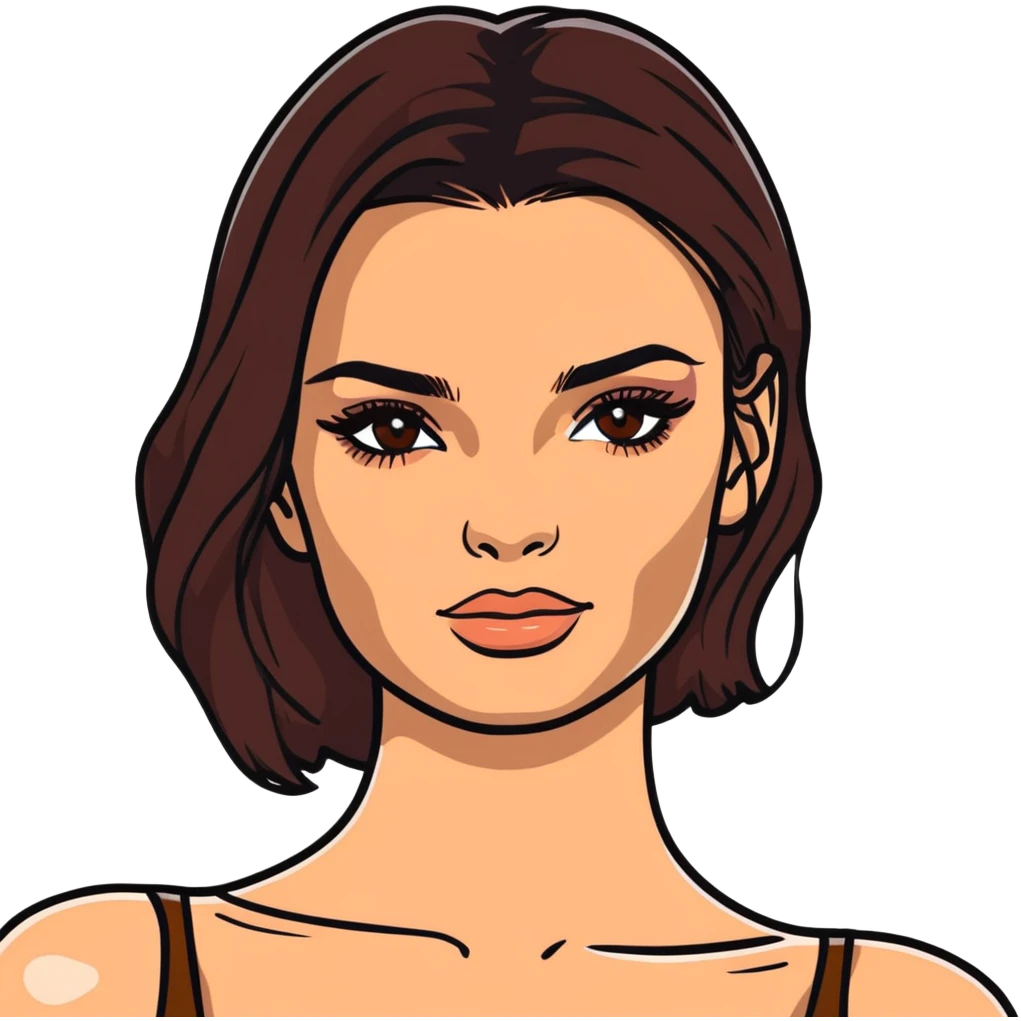 Emily Ratajkowski, glamorous model with dark brown hair, brown eyes, perfect eyebrows emoji