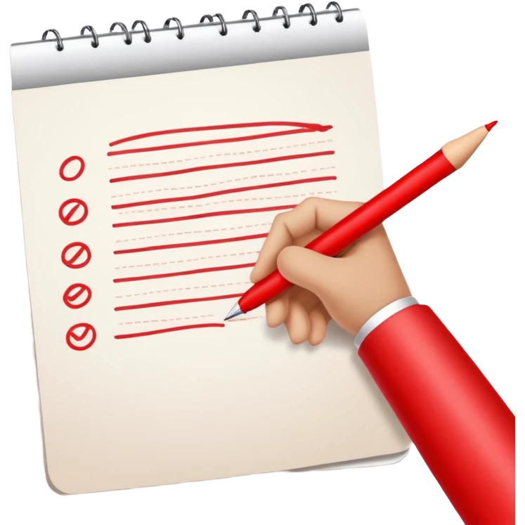 рука телесного цвета что то пишет красной ручкой emoji