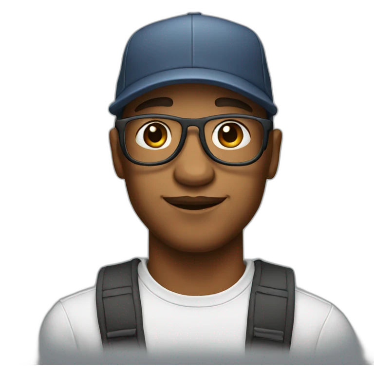 cartoon portrait of a designer wearing a cap and hat emoji