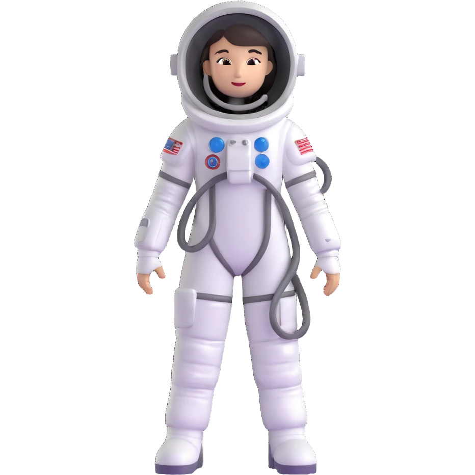 female cosmonaut in full length, standing, space suit, woman astronaut emoji