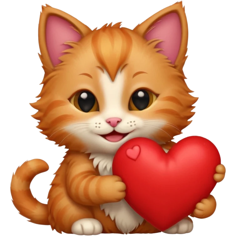 The ginger kitten is hugging a heart, very happy and smiling. emoji