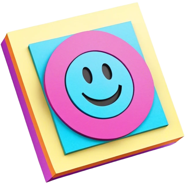 3D, psychedelic colored hippie style sticky note emoji