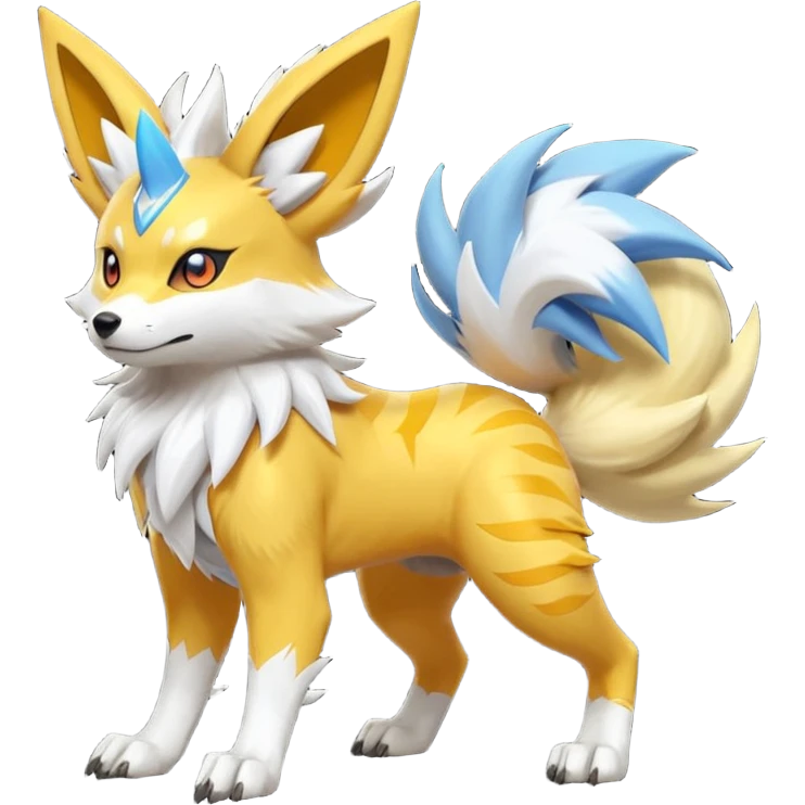 Feral Quadrupedal Digitigrade Electrike-Jolteon-Lycanroc-Furret-Renamon-Zeraora-fusion-hybrid-creature, full body  emoji