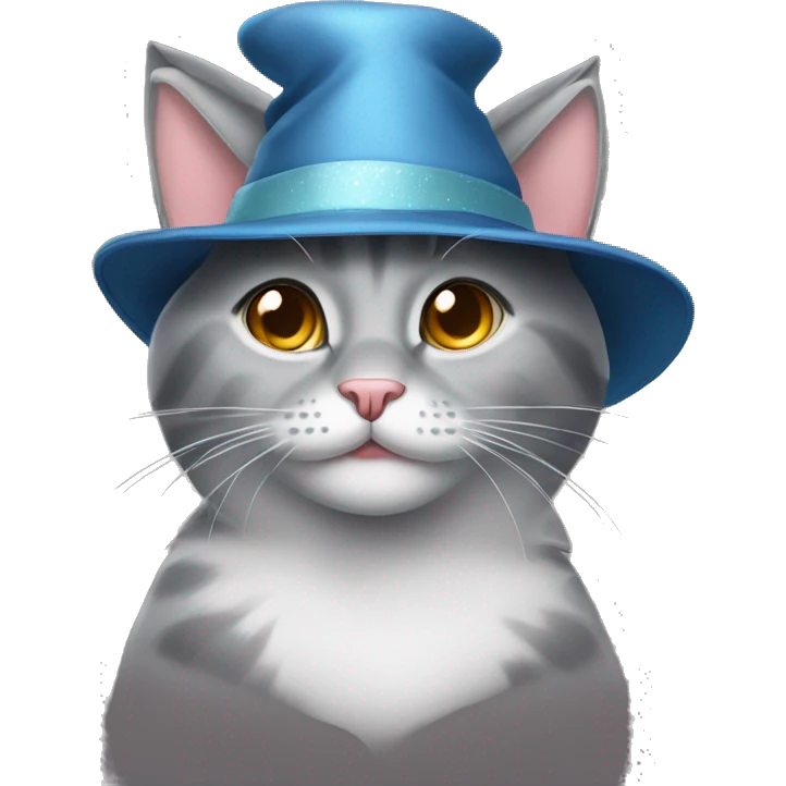 Gorgeous grey cat moji in a New Year's hat emoji