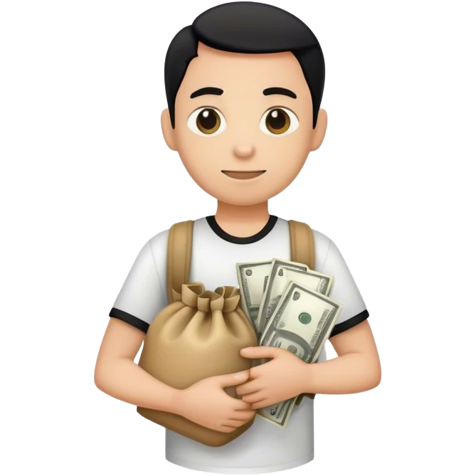 Make a robbber that it have a with and black shirt a money bag in his back emoji