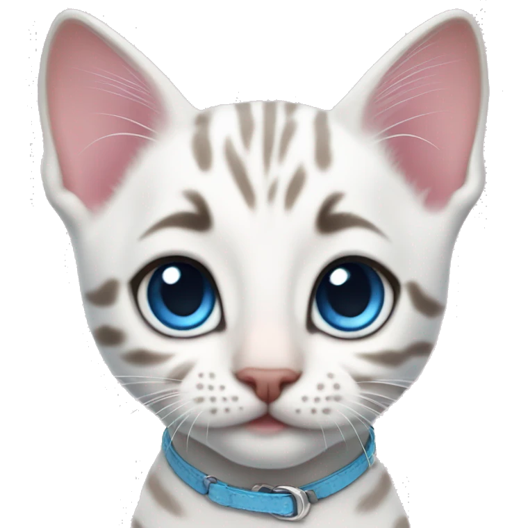 white bengal kitten with blue eyes and pink collar emoji