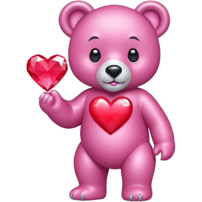 diamond bear pink  with a red heart de cuerpo entero emoji