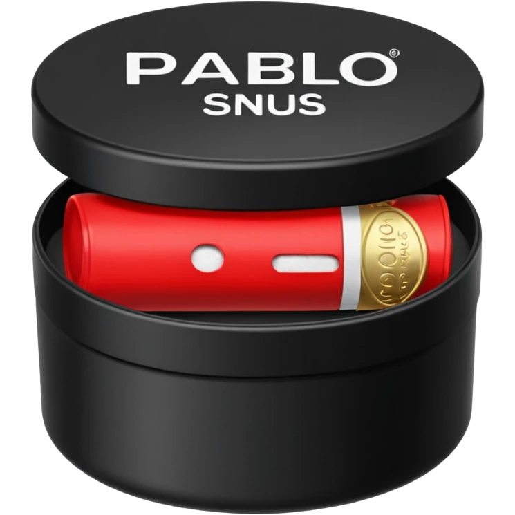 A swedish snus/lip pillow in the box black little box and write on them mini pablo (red) emoji