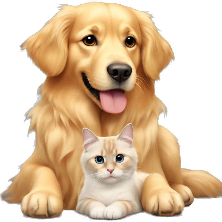 Golden retriever with a ragdoll cat emoji