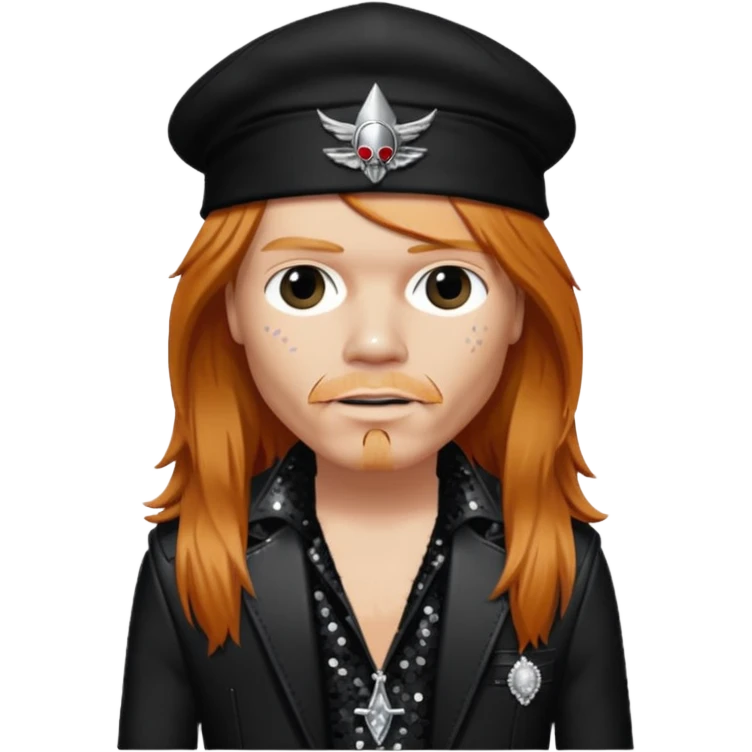 Axl Rose from Gun n Roses with long reddish blonde hair, black sequin outfit emoji