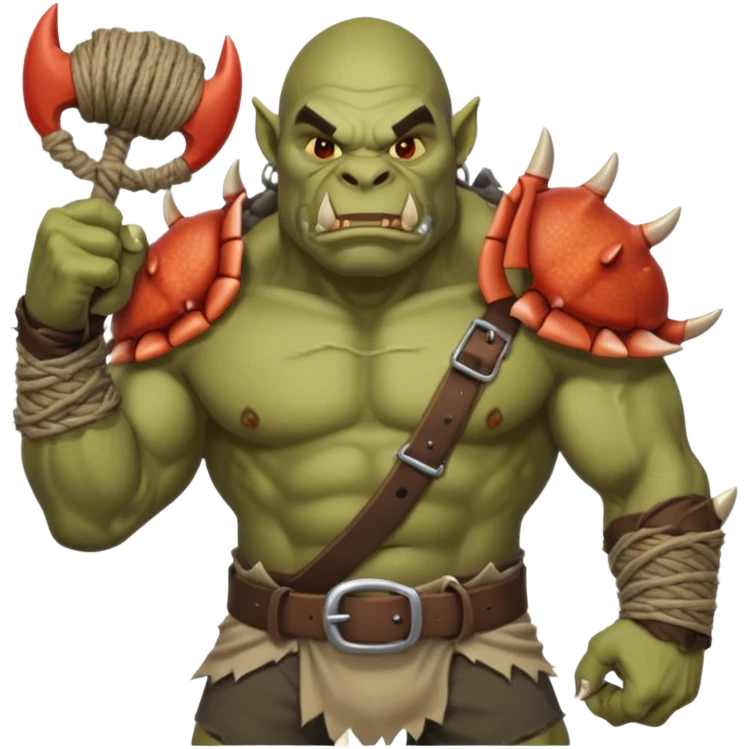 orc male Belt of defeated "Pesky Sand Crab" claws, flexing with a net full of loot. emoji