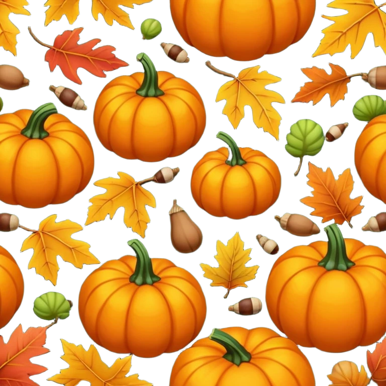 autumn fall scene with colorful leaves, pumpkins, and acorns emoji